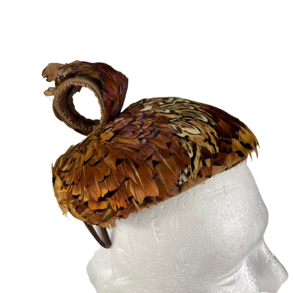 Vintage Pheasant Feather Casque Cap Hat Curly Unique Flapper Style Handmade 40s - Picture 5 of 14